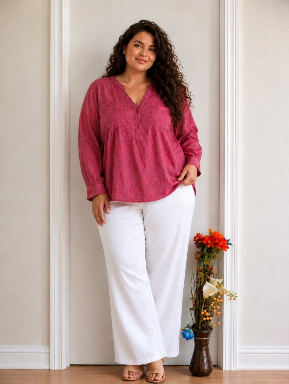 DC Jeans  | Dusty Rose Lightweight Tunic Top V Neck Plus Size